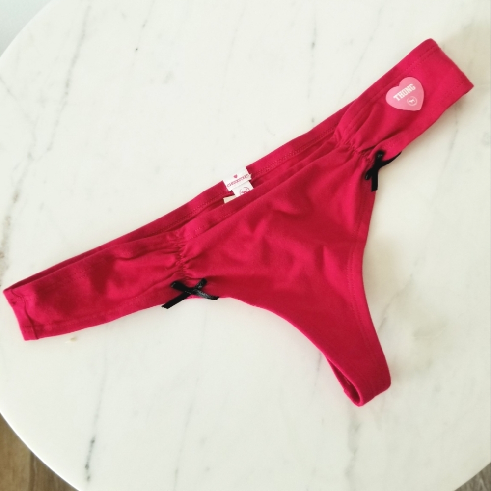 Victoria's Secret PINK Vintage Low Rise Thong Panty Black Bows Ruching NWT - Picture 4 of 12